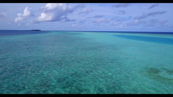 Aerial view panorama of luxury lagoon beach journey by shallow sea with white sand background of a d