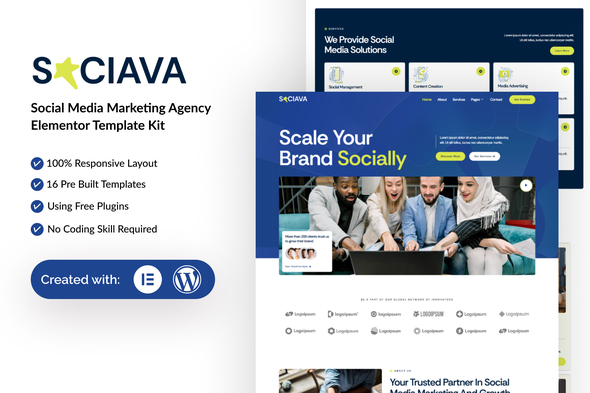 Sociava - Social Media Marketing Agency Elementor Template Kit