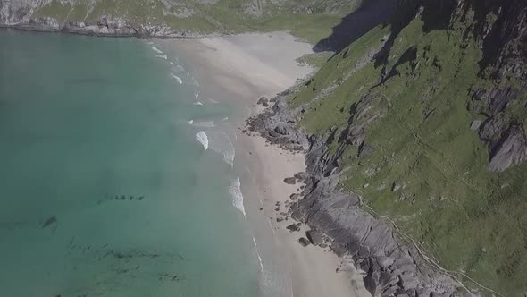 Kvalvika Beach - Aerial Drone Footage of Lofoten Islands, Norway