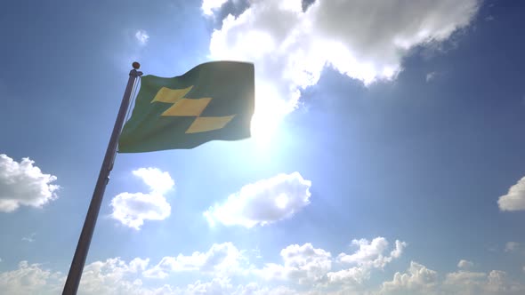 Miyazaki Prefecture Flag (Japan) on a Flagpole V4 - 4K