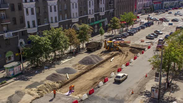 Work Bulldozer on the Construction of a Road Timelapse