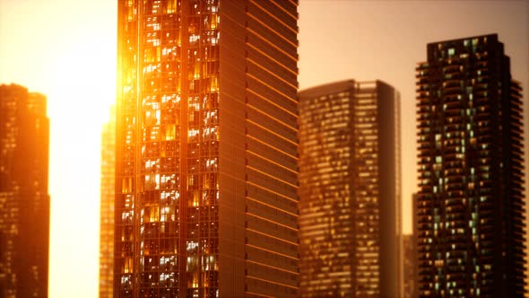 Sunset Aerial Shot of Skyscrapers of Business Centre alt