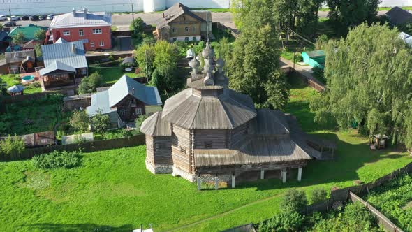 Aerial View of Old Wooden Church