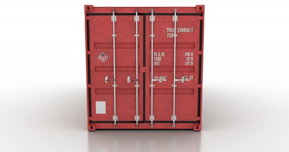 Cargo Shipping Container Doors Opening against White Background