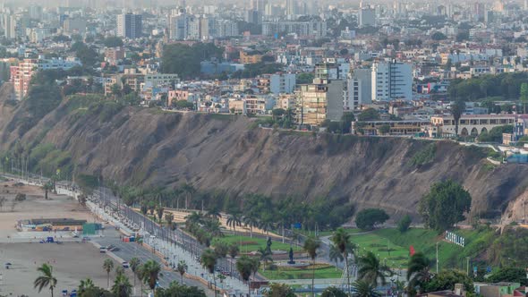 Aerial View of Lima's Shoreline Including the Districts of Barranco and Chorrillos Timelapse