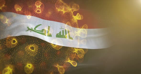 Iraq Flag With Corona Virus Bacteria