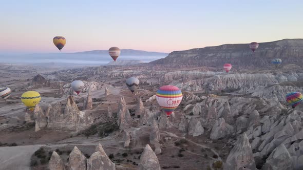 Cappadocia, Turkey : Balloons in the Sky. Aerial View