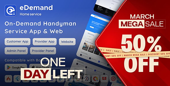 eDemand - Multi Vendor On-Demand Handyman Service App with Flutter & Web Version with PWA Support