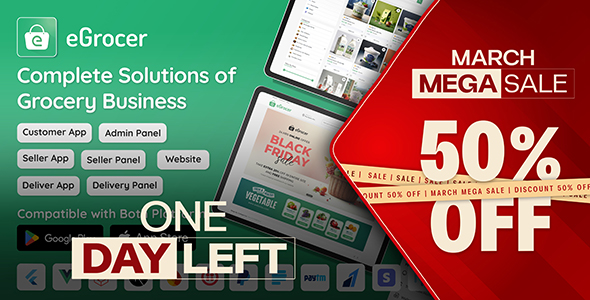 eGrocer - Online Multi Vendor Grocery Store, eCommerce Flutter Full App | Admin Panel | Web Version