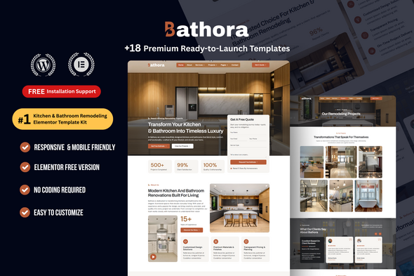 Bathora - Kitchen & Bathroom Remodeling Elementor Template Kit