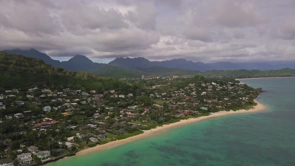 Aerial view of Kailua beachfront community on a calm overcast day