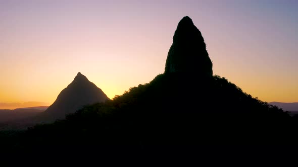 Aerial view of the Glass House Mountains, Sunshine Coast Hinterland.