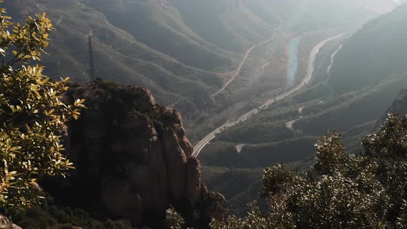 Panoramic view of famous Montserrat mountains, Catalonia