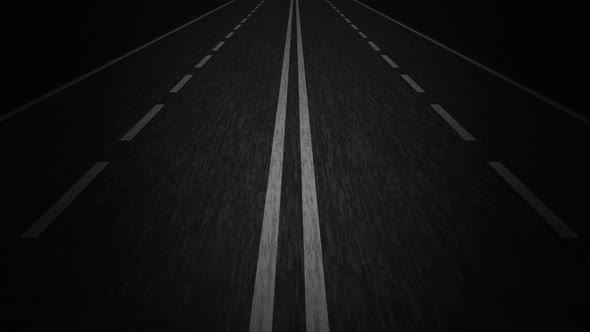 Motion Along Empty Dark Highway White Markings Lanes