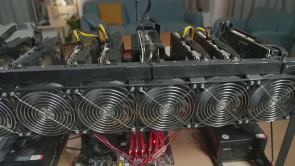 Close Up Of Cryptocurrency Mining Rig Working