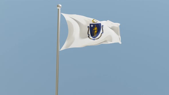 Massachusetts flag on flagpole.