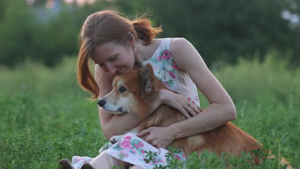 Smiling Woman With A Dog In The Field 3