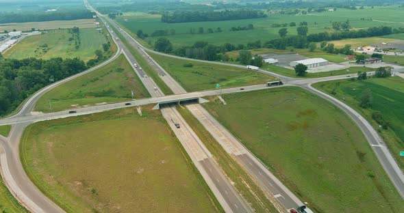 Aerial View of Highway Road Junction From the Height Drone