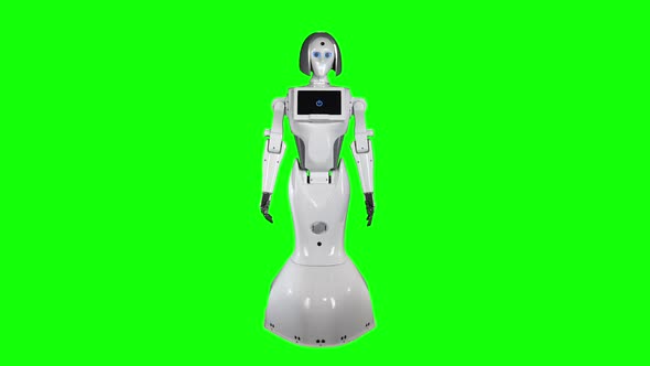 Robot Talks and Shows Hands. Green Screen
