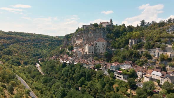 Rocamadour, a commune in Southwestern France. Seen from above.