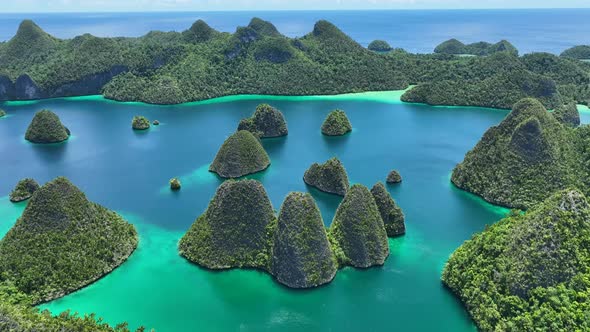 Aerial view of  Wajag Islands archipelago, Raja Ampat, West Papua, Indonesia.