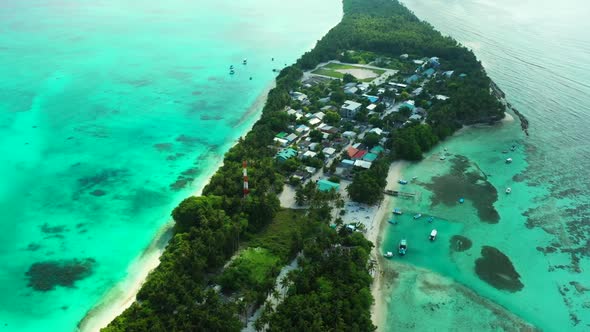 Aerial top view abstract of paradise bay beach wildlife by shallow water with white sandy background