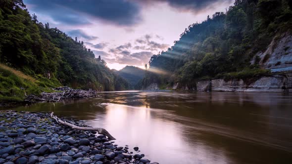 Fast Stream Water Flow Whanganui River in Wild Nature New Zealand Landscape