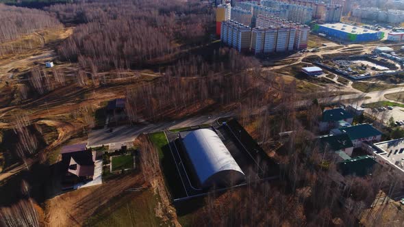 Sports Stadium Building and Autumn Park in City District