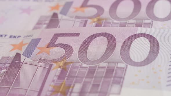 Rows of  500 euro banknotes business background 4K 2160p 30fps UltraHD panning     footage - Five hu