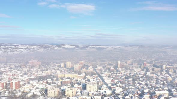 Smog and air pollution covers the valley 4K aerial video