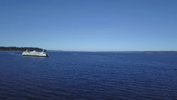 Aerial view of the Seattle Ferry following the route Seattle and Bainbridge Island.