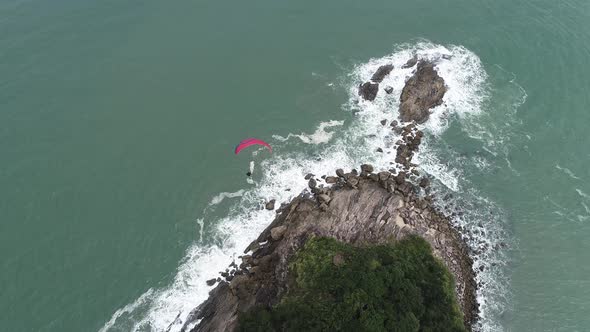 Brazilian Maresias beach landmark. Tropical summer beach.