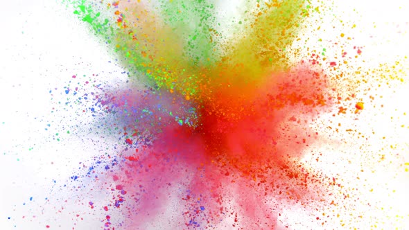 Super Slow Motion Shot of Color Powder Explosion Isolated on White Background at 1000Fps