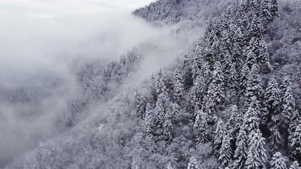 Snowy And Foggy Mountains Aerial