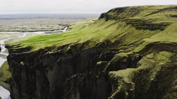 Drone Over Fjaora River And Fjaorargljufur Canyon