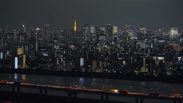 Tokyo city at night, view from Tower Hall Funabori observatory deck