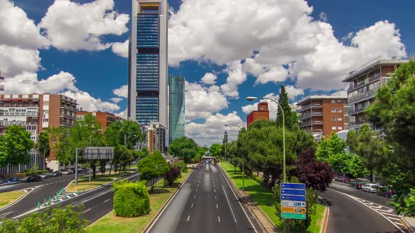 Skyscrapers Timelapse in the Four Towers Business Area with the Tallest Skyscrapers in Madrid and