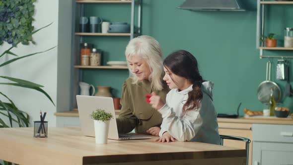 Teen Granddaughter Teach Grandmother How To Use Laptop Make Purchases Online