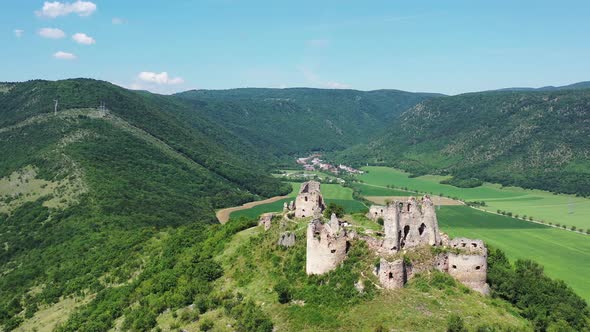 Aerial view of castle in Turna nad Bodvou village in Slovakia