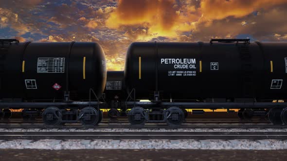 Cistern Wagon Train Oil Transportation Moving on Railway with Petroleum Fuel