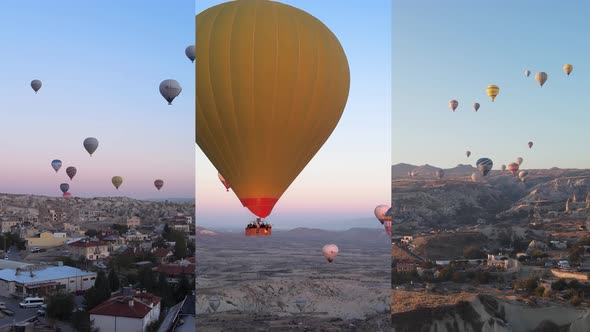 Threeinone Vertical Video  Flight of Balloons in Cappadocia Turkey