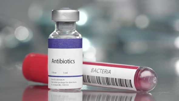 Antibiotics vial Bacteria antibodies in lab