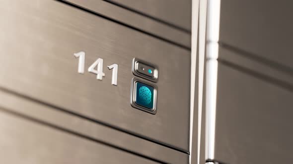 Lockers for pupils at the school hallway. Smart locks with biometrics sensor.