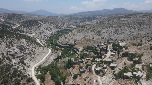 Meandering Valley Stone Houses Aerial