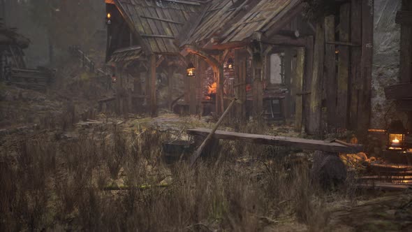 Russian Old Village on the Edge of the Forest is Destroyed