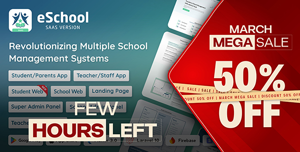 eSchool SaaS – School Management System with Student/Parent Flutter App, Student Web, Laravel Panel