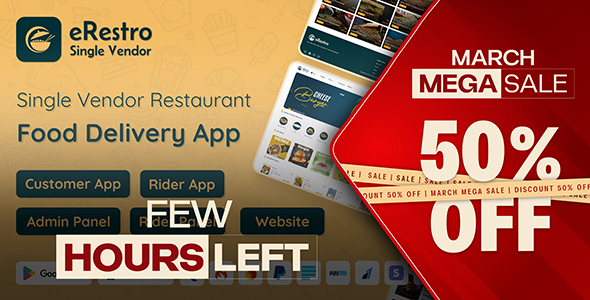 eRestro - Single Vendor Multi Branch Restaurant App | Food Ordering Flutter App with Admin Panel