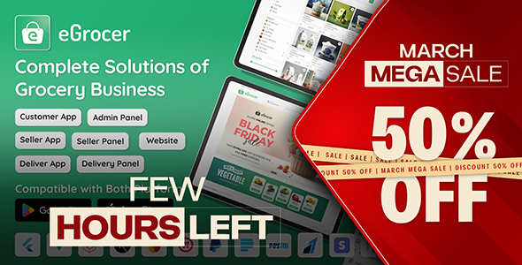 eGrocer - Online Multi Vendor Grocery Store, eCommerce Flutter Full App | Admin Panel | Web Version