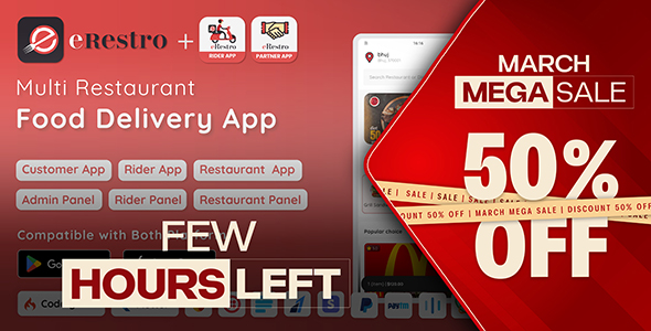 eRestro - Multi Restaurant Flutter App | Food Ordering App with Admin Panel & Restaurant Panel