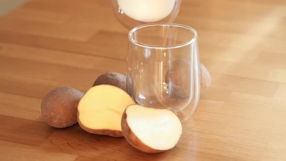 Potato Milk Photo on Wooden Background
